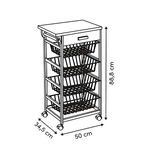 Desserte Roulante De Cuisine Avec 4 Paniers Coulissantes Et 1 Tiroir, Coloris Beige