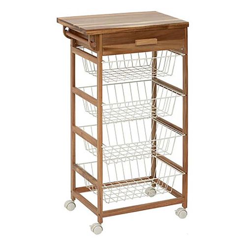 Desserte Roulante De Cuisine Avec 4 Paniers Coulissantes Et 1 Tiroir, Coloris Beige