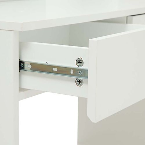 Coiffeuse Moderne Avec Miroir, 2 Tiroirs Et Compartiments Ouverts, Coloris Blanc