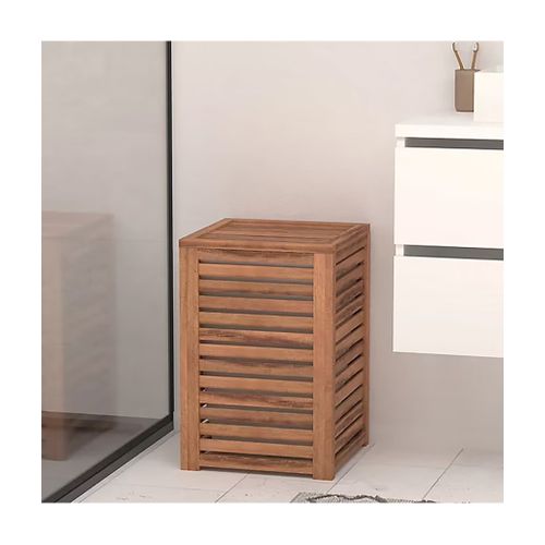 Panier à Linge 65 L En Bois Naturel, Coloris Marron - L. 40,3 X P. 40,3 X H. 60 Cm