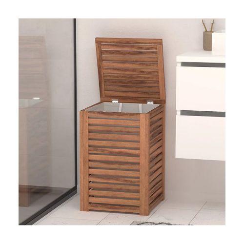 Panier à Linge 65 L En Bois Naturel, Coloris Marron - L. 40,3 X P. 40,3 X H. 60 Cm