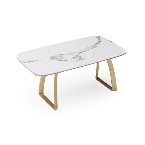 Table Extensible Céramique Marbre Blanc Verre Trempé Et Pieds Dorés