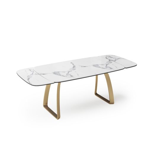 Table Extensible Céramique Marbre Blanc Verre Trempé Et Pieds Dorés