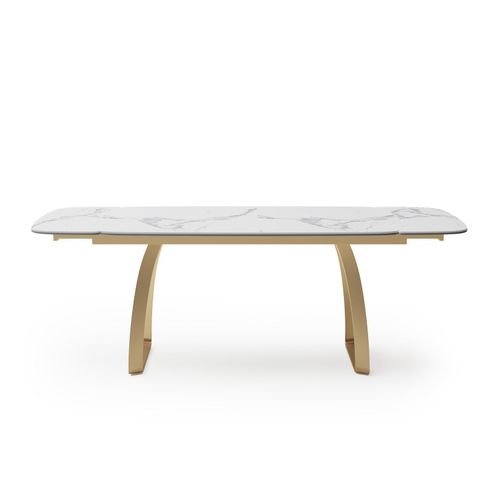 Table Extensible Céramique Marbre Blanc Verre Trempé Et Pieds Dorés