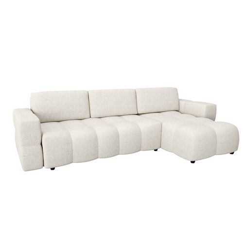 Canapé D'angle Droit Convertible Coffre 5 Places Bouclette Crème