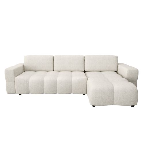 Canapé D'angle Droit Convertible Coffre 5 Places Bouclette Crème