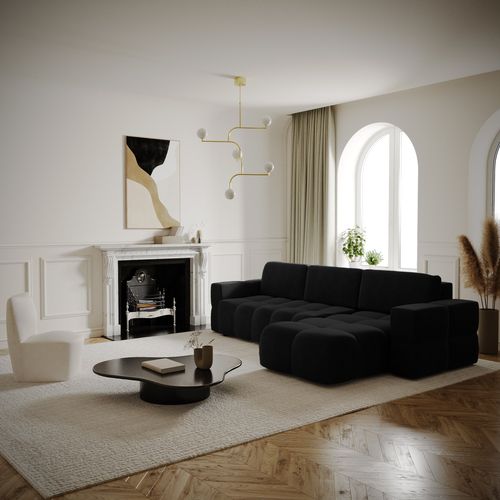 Canapé D'angle Droit Convertible Coffre 5 Places Velours Gris Noir