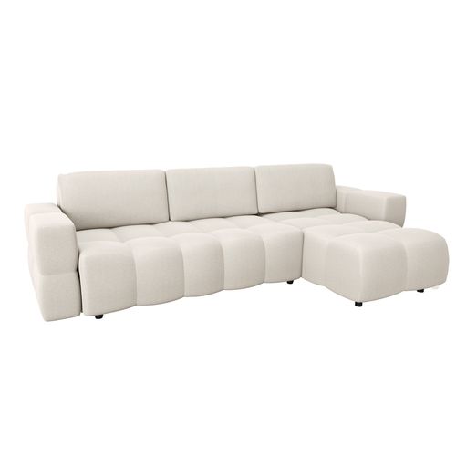 Canapé D'angle Droit Convertible Coffre 5 Places Tissu Tramé Crème