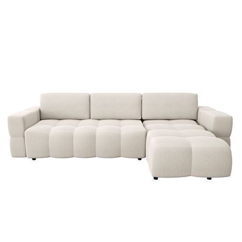 Canapé D'angle Droit Convertible Coffre 5 Places Tissu Tramé Crème