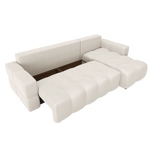 Canapé D'angle Droit Convertible Coffre 5 Places Tissu Tramé Crème