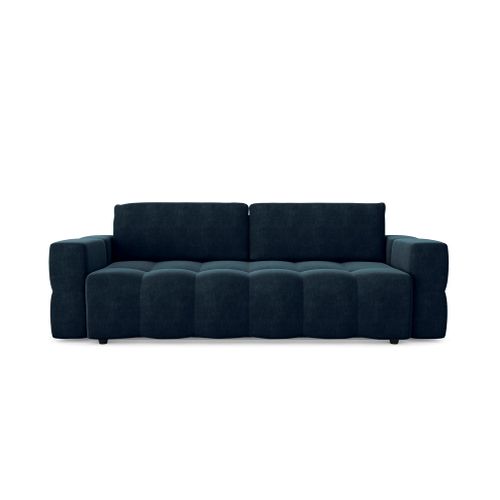 Canapé 4 Places Convertible Coffre Noyer Velours Bleu Paon