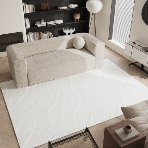 Tapis Rectangulaire En Laine Et Viscose Blanc Cassé 160x230cm