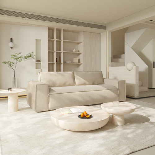 Canapé Convertible Express Dunlopillo Velours à Motifs Crème 160cm