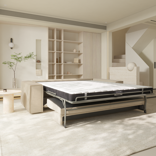 Canapé Convertible Express Dunlopillo Velours à Motifs Crème 160cm