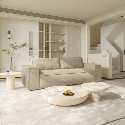 Canapé Convertible Express Dunlopillo Velours à Motifs Beige 160cm