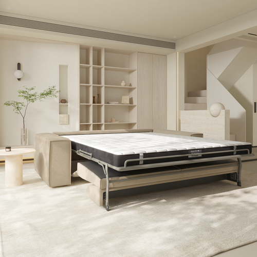 Canapé Convertible Express Dunlopillo Velours à Motifs Beige 160cm