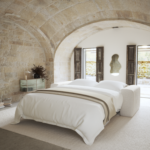 Canapé Convertible Express Dunlopillo 140cm Bouclette Crème