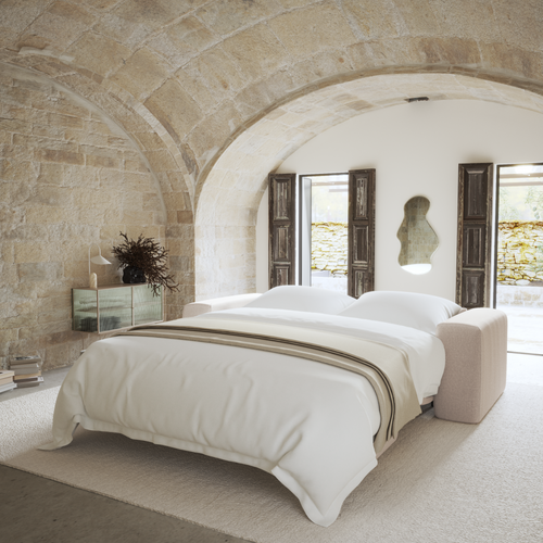 Canapé Convertible Express Dunlopillo 140cm Tissu Tramé Beige