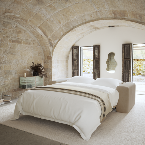 Canapé Convertible Express Dunlopillo 140cm Velours Côtelé Beige