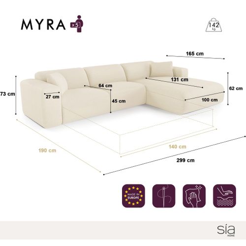 Canapé Angle Droit Convertible Dunlopillo 5 Places Tissu Tramé Beige