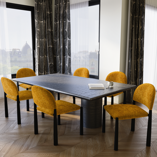 Lot De 2 Chaises Velours Texturé Moutarde Et Pieds Noirs