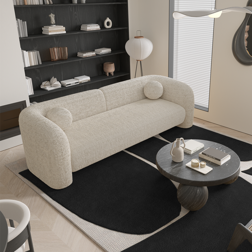 Canapé 3 Places Velours à Motifs Crème 226cm