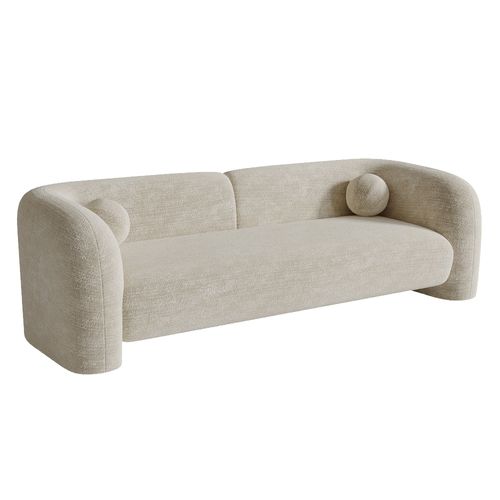 Canapé 3 Places Velours à Motifs Crème 226cm