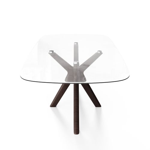 Table à Manger Verre Et Pied Noyer 200cm