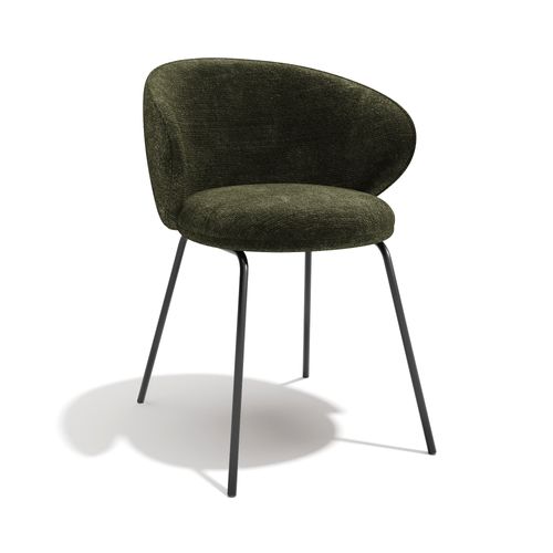 Lot De 2 Chaises Velours Texturé Kaki Et Pieds Noirs