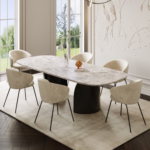 Lot De 2 Chaises Velours Texturé Crème Et Pieds Noirs