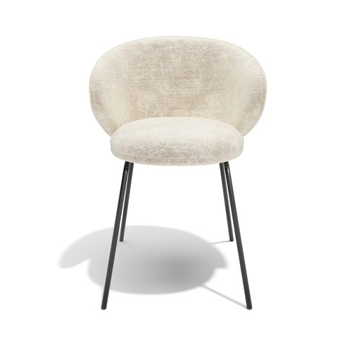 Lot De 2 Chaises Velours Texturé Crème Et Pieds Noirs