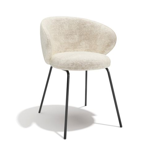 Lot De 2 Chaises Velours Texturé Crème Et Pieds Noirs