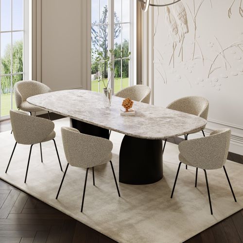 Lot De 2 Chaises Bouclette Beige Et Pieds Noirs