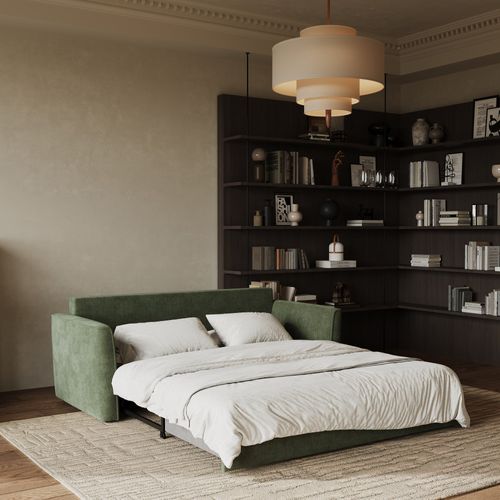 Canapé Convertible 3 Places Tissu Tramé Touché Doux Vert Kaki 180cm