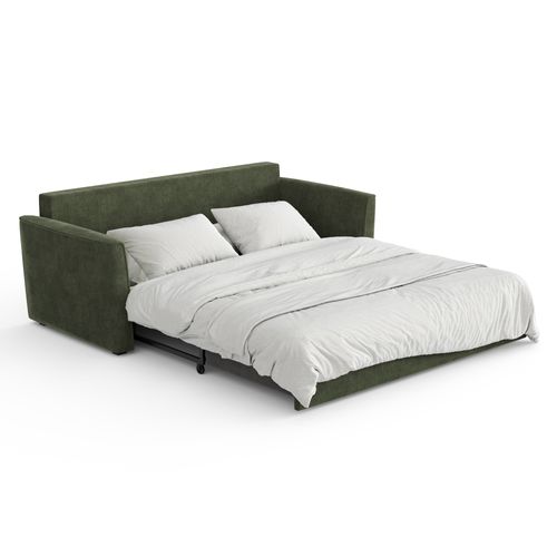 Canapé Convertible 3 Places Tissu Tramé Touché Doux Vert Kaki 180cm
