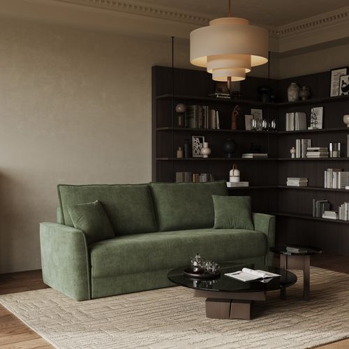 Canapé Convertible 3 Places Tissu Tramé Touché Doux Vert Kaki 180cm