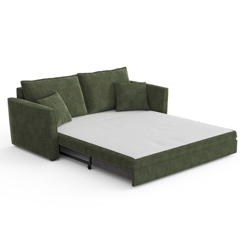 Canapé Convertible 3 Places Tissu Tramé Touché Doux Vert Kaki 180cm