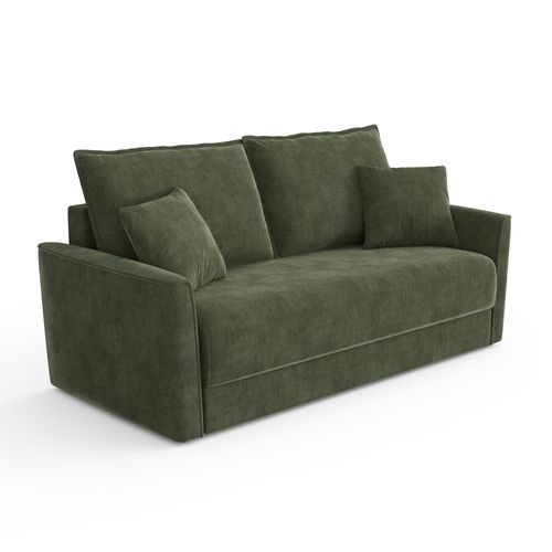 Canapé Convertible 3 Places Tissu Tramé Touché Doux Vert Kaki 180cm