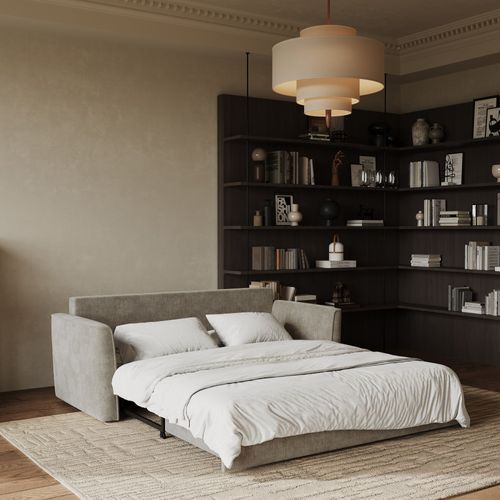 Canapé Convertible 3 Places Tissu Tramé Touché Doux Taupe 180cm