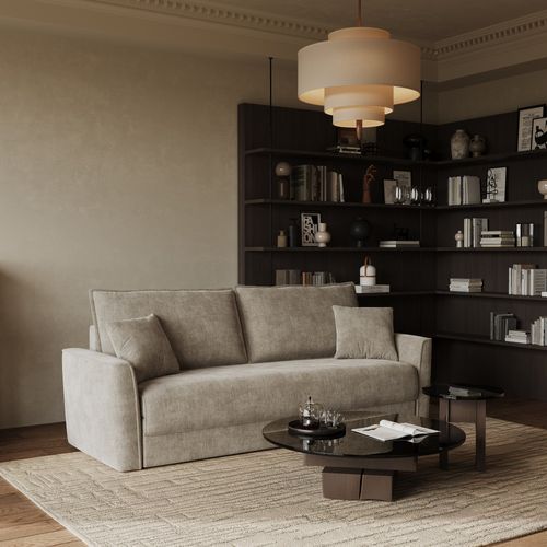 Canapé Convertible 3 Places Tissu Tramé Touché Doux Taupe 180cm