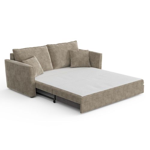 Canapé Convertible 3 Places Tissu Tramé Touché Doux Taupe 180cm