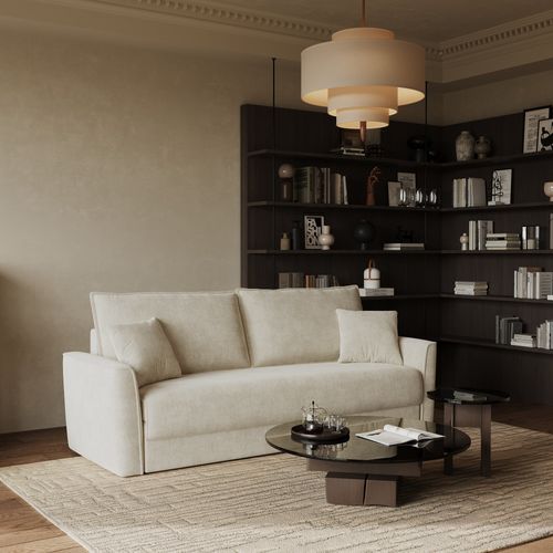 Canapé Convertible 3 Places Tissu Tramé Touché Doux Crème 180cm