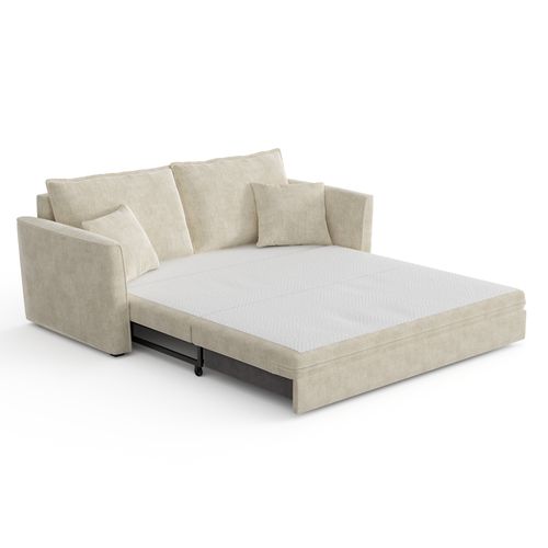 Canapé Convertible 3 Places Tissu Tramé Touché Doux Crème 180cm