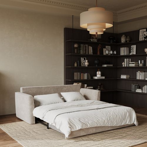 Canapé Convertible 3 Places Velours Côtelé Taupe 180cm