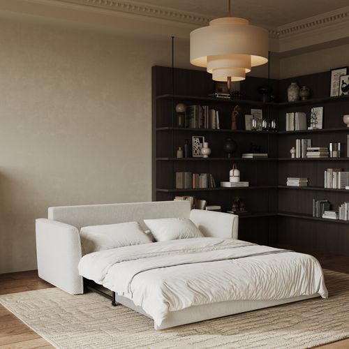 Canapé Convertible 3 Places Velours Côtelé Crème 180cm