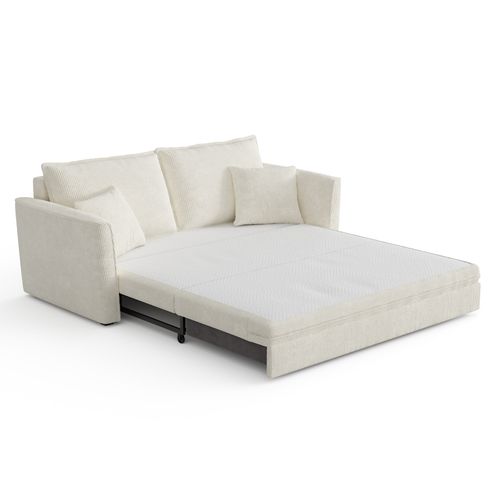 Canapé Convertible 3 Places Velours Côtelé Crème 180cm