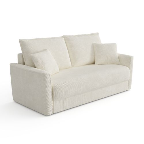 Canapé Convertible 3 Places Velours Côtelé Crème 180cm