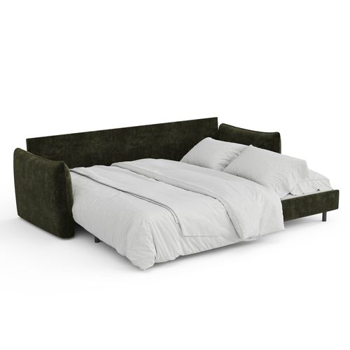 Canapé Convertible 3 Places Velours Texturé Vert Kaki 213cm