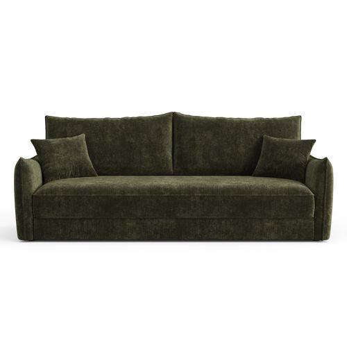 Canapé Convertible 3 Places Velours Texturé Vert Kaki 213cm