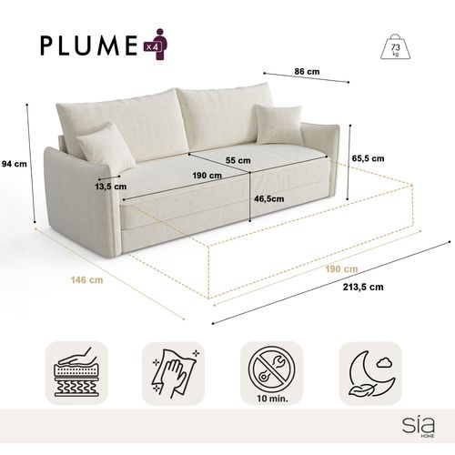 Canapé Convertible 3 Places Velours Texturé Moutarde 213cm